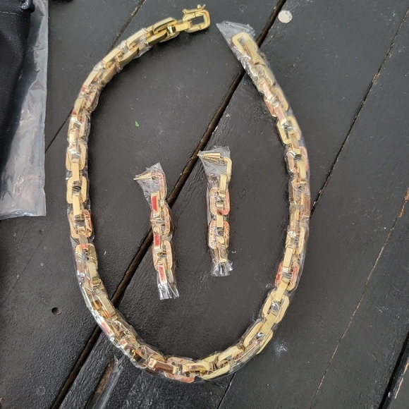 Eddie Borgo NWT Women's Supra Gold Chain Link Necklace Earrings Set - Picture 1 of 7